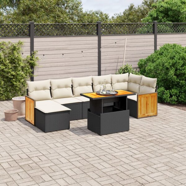 vidaXL 8-tlg. Garten-Sofagarnitur mit Kissen Schwarz Poly Rattan