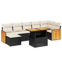 vidaXL 8-tlg. Garten-Sofagarnitur mit Kissen Schwarz Poly Rattan