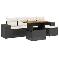 vidaXL 6-tlg. Garten-Sofagarnitur mit Kissen Schwarz Poly Rattan