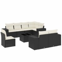 vidaXL 9-tlg. Garten-Sofagarnitur mit Kissen Schwarz Poly Rattan