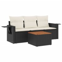 vidaXL 4-tlg. Garten-Sofagarnitur mit Kissen Schwarz Poly Rattan