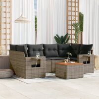 vidaXL 7-tlg. Garten-Sofagarnitur mit Kissen Grau Poly Rattan