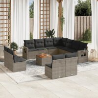 vidaXL 12-tlg. Garten-Sofagarnitur mit Kissen Grau Poly...