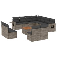 vidaXL 12-tlg. Garten-Sofagarnitur mit Kissen Grau Poly...