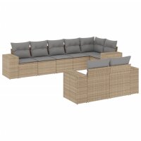 vidaXL 8-tlg. Garten-Sofagarnitur mit Kissen Beige Poly Rattan