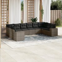 vidaXL 10-tlg. Garten-Sofagarnitur mit Kissen Grau Poly...