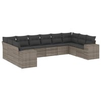 vidaXL 10-tlg. Garten-Sofagarnitur mit Kissen Grau Poly...