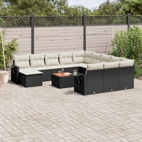 vidaXL 13-tlg. Garten-Sofagarnitur mit Kissen Schwarz Poly Rattan