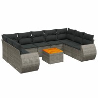 vidaXL 10-tlg. Garten-Sofagarnitur mit Kissen Grau Poly...