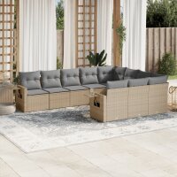 vidaXL 10-tlg. Garten-Sofagarnitur mit Kissen Beige Poly...