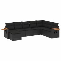 vidaXL 8-tlg. Garten-Sofagarnitur mit Kissen Schwarz Poly Rattan