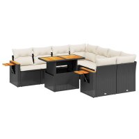 vidaXL 8-tlg. Garten-Sofagarnitur mit Kissen Schwarz Poly Rattan