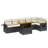 vidaXL 7-tlg. Garten-Sofagarnitur mit Kissen Schwarz Poly Rattan