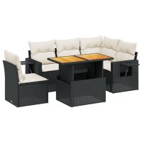 vidaXL 6-tlg. Garten-Sofagarnitur mit Kissen Schwarz Poly Rattan