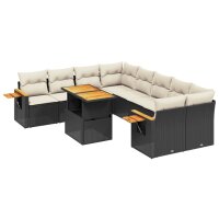 vidaXL 9-tlg. Garten-Sofagarnitur mit Kissen Schwarz Poly Rattan