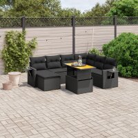 vidaXL 8-tlg. Garten-Sofagarnitur mit Kissen Schwarz Poly Rattan