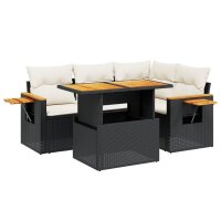 vidaXL 5-tlg. Garten-Sofagarnitur mit Kissen Schwarz Poly Rattan