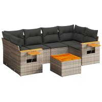 vidaXL 7-tlg. Garten-Sofagarnitur mit Kissen Grau Poly Rattan