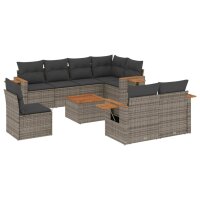 vidaXL 9-tlg. Garten-Sofagarnitur mit Kissen Grau Poly Rattan