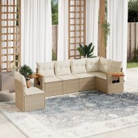 vidaXL 6-tlg. Garten-Sofagarnitur mit Kissen Beige Poly Rattan