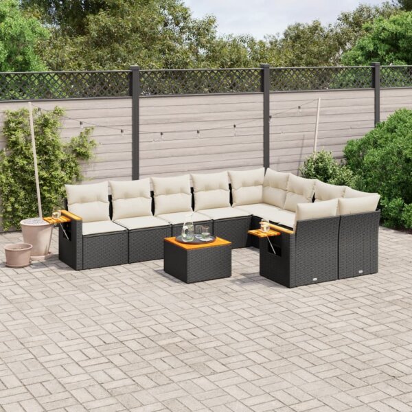 vidaXL 10-tlg. Garten-Sofagarnitur mit Kissen Schwarz Poly Rattan