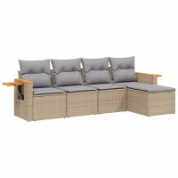 vidaXL 5-tlg. Garten-Sofagarnitur mit Kissen Beige Poly Rattan