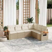 vidaXL 6-tlg. Garten-Sofagarnitur mit Kissen Beige Poly Rattan