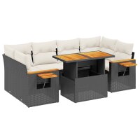 vidaXL 7-tlg. Garten-Sofagarnitur mit Kissen Schwarz Poly Rattan