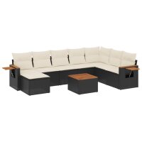 vidaXL 9-tlg. Garten-Sofagarnitur mit Kissen Schwarz Poly Rattan