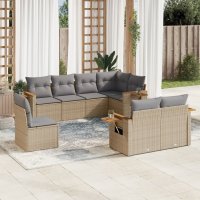 vidaXL 8-tlg. Garten-Sofagarnitur mit Kissen Beige Poly...