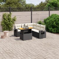 vidaXL 6-tlg. Garten-Sofagarnitur mit Kissen Schwarz Poly Rattan