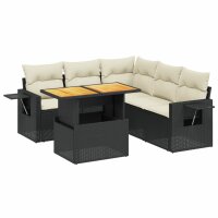 vidaXL 6-tlg. Garten-Sofagarnitur mit Kissen Schwarz Poly Rattan