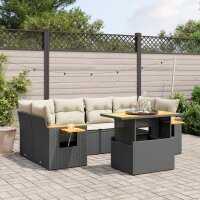 vidaXL 7-tlg. Garten-Sofagarnitur mit Kissen Schwarz Poly Rattan