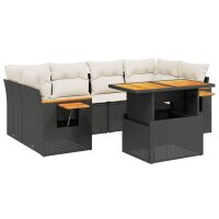 vidaXL 7-tlg. Garten-Sofagarnitur mit Kissen Schwarz Poly Rattan