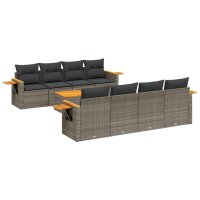 vidaXL 9-tlg. Garten-Sofagarnitur mit Kissen Grau Poly Rattan