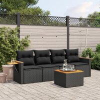 vidaXL 5-tlg. Garten-Sofagarnitur mit Kissen Schwarz Poly...