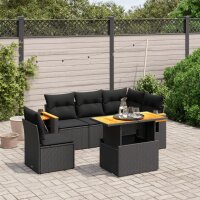 vidaXL 6-tlg. Garten-Sofagarnitur mit Kissen Schwarz Poly...