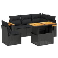 vidaXL 6-tlg. Garten-Sofagarnitur mit Kissen Schwarz Poly...