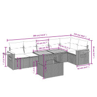 vidaXL 7-tlg. Garten-Sofagarnitur mit Kissen Schwarz Poly Rattan