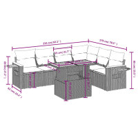 vidaXL 7-tlg. Garten-Sofagarnitur mit Kissen Schwarz Poly Rattan