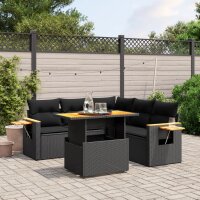 vidaXL 6-tlg. Garten-Sofagarnitur mit Kissen Schwarz Poly Rattan