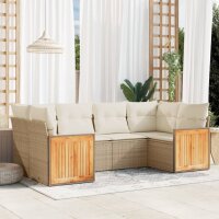 vidaXL 6-tlg. Garten-Sofagarnitur mit Kissen Beige Poly Rattan