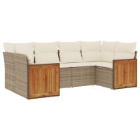 vidaXL 6-tlg. Garten-Sofagarnitur mit Kissen Beige Poly Rattan