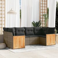 vidaXL 6-tlg. Garten-Sofagarnitur mit Kissen Grau Poly Rattan