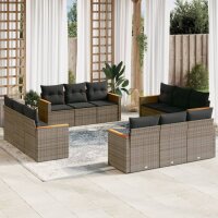 vidaXL 12-tlg. Garten-Sofagarnitur mit Kissen Grau Poly...