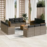 vidaXL 13-tlg. Garten-Sofagarnitur mit Kissen Grau Poly...