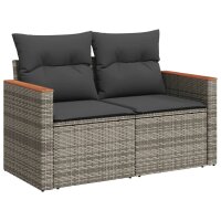 vidaXL 13-tlg. Garten-Sofagarnitur mit Kissen Grau Poly Rattan