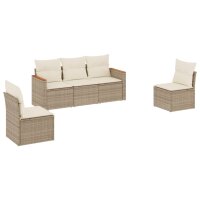 vidaXL 5-tlg. Garten-Sofagarnitur mit Kissen Beige Poly Rattan