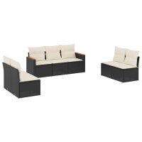 vidaXL 7-tlg. Garten-Sofagarnitur mit Kissen Schwarz Poly Rattan