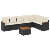 vidaXL 8-tlg. Garten-Sofagarnitur mit Kissen Schwarz Poly Rattan